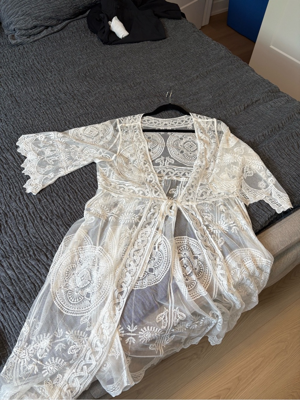 SHEIN White Sheer Lace Kimono Cover-Up